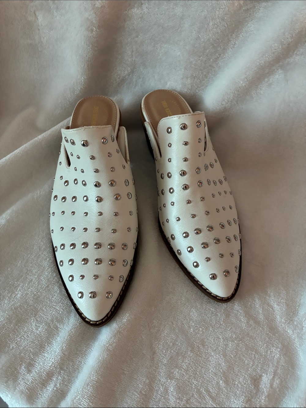 A Rider Girl Studded White Leather Mule Slides - Women